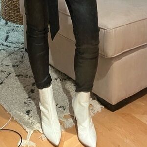 42 GOLD White Croc-Embossed Ankle Booties, Size 8.5